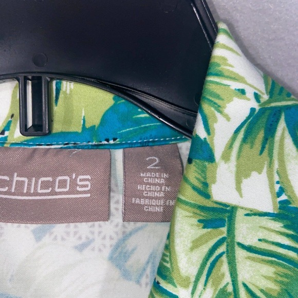 Chicos Jacket Womens 2 Green Blue Floral 3/4 Sleeve Full Zip Up Collared Casual - Picture 5 of 15